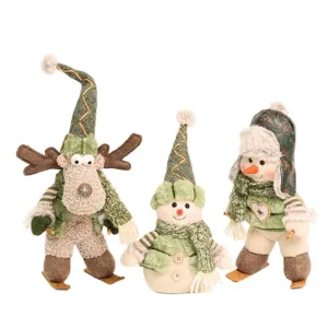 Navidad verde peluche muñeca conjunto esquí muñeco de nieve reno decoración de mesa festiva