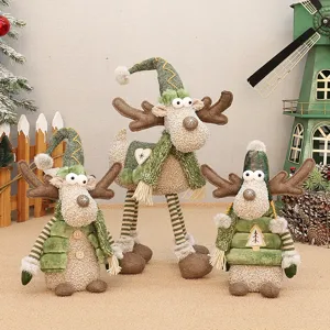 Christmas plush reindeer figurines set, long leg elk toys, holiday home decoration decor.