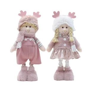 Bambole di peluche rosa ragazzo e ragazza decorazione da scrivania di Natale regalo.