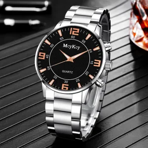 Men quartz watch with stainless steel strap, elegant business casual design for daily wear.