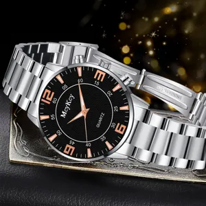 Detailed close-up shot of the quartz watch dial, showing stainless steel strap and markers.