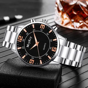 Men quartz watch stylish stainless steel strap business casual wristwatch for men gift choice