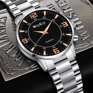 McyKcy Men Quartz Watch Stainless Steel Strap Business Casual Luxury Wristwatch