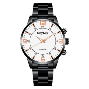 McyKcy mens quartz watch featuring black alloy strap, white dial, and sleek design.
