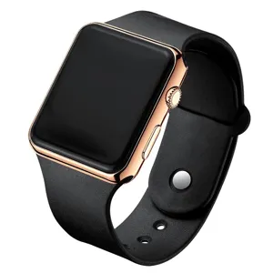 Sleek square LED digital watch with black strap and rose gold case for daily wear.