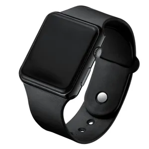 Fashion square LED digital electronic watch with black silicone strap and modern sleek style