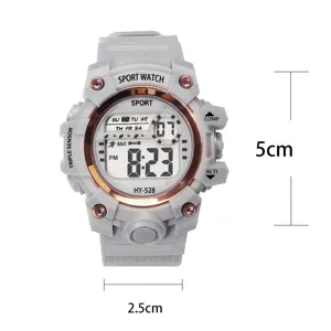 Detail view of a rugged waterproof digital sports watch with stylish rose gold accents.