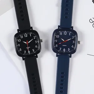 Jugendliche Quadratische QuarzUhr Einfaches Silikonarmband Freizeituhr Schwarz Blau