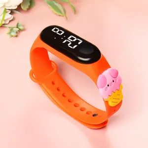 Kids LED silicone digital watch with cute ice cream cartoon strap design for boys and girls.