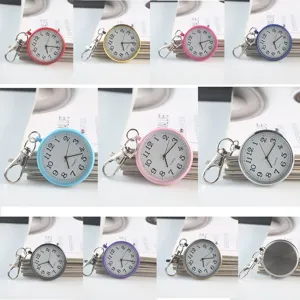 Montre de Poche Porte-clés à Quartz avec Chiffres Arabes Clairs pour Étudiants Aînés Infirmière Alliage Verre Montre Suspendue