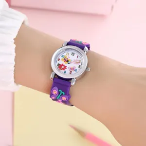 Grazioso orologio al quarzo per bambini con cinturino in silicone viola dettaglio