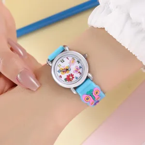 Orologio al quarzo in silicone per bambini con cinturino a farfalla 3D e quadrante chiaro.
