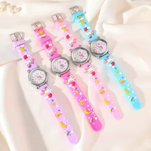 Orologio al quarzo in silicone 3D per bambini con cinturino unicorno, set multicolore.