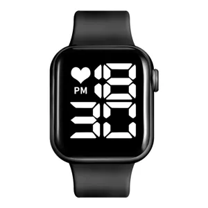Schwarze quadratische LED-Elektronikuhr mit Silikonarmband und Digitalanzeige für den Alltag.