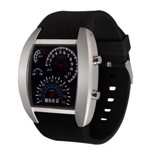 Herren Luftfahrt Armaturenbrett LED elektronische Sportuhr mit schwarzem Silikonarmband.