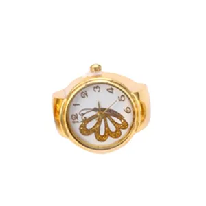 Gold tone alloy finger watch with white dial and sparkly butterfly design for kids and women.