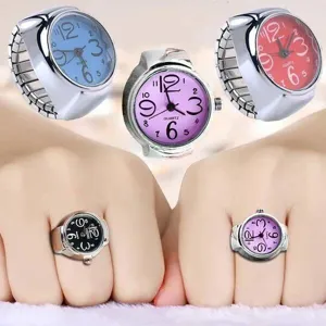 Silver vintage large dial quartz ring watch for women fashion finger jewelry accessory
