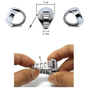 Silver stainless steel stretchable ring watch fashion creative finger watch for daily wear.