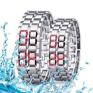 Edler Edelstahl Metall LED Digital Uhren Paarmodell mit rotem Lava Display Licht Design.