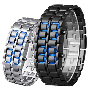 Futuristische LED Digital Metall Armbanduhr mit blauem Licht fur Paare Modell Stil.