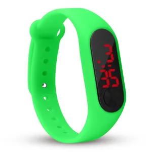 Helles gruenes Silikon LED Digitaluhr fuer Kinder und Studenten, modisches Sport Armband.