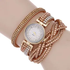 Damen Zweifarbige Strass Wickelarmbanduhr Mode Klein Zifferblatt Quarz Armbanduhr Neu
