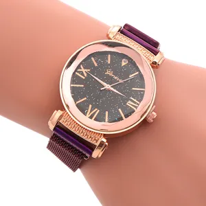 Orologio da donna al quarzo cielo stellato con cassa oro rosa e cinturino magnetico.