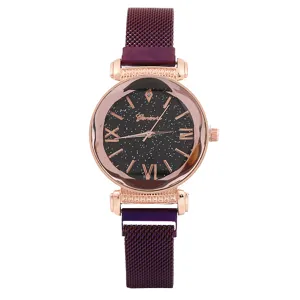Orologio cielo stellato donna oro rosa cinturino maglia magnetica viola elegante orologio