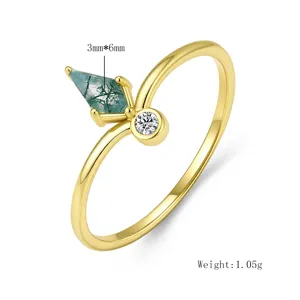 S925 sterling silver natural green moss agate ring elegant minimalist geometric jewelry gift