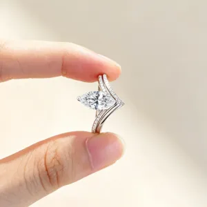 Bague en argent S925 moissanite marquise bague empilable couronne vue detaillee elegante