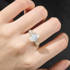 Bague Solitaire Moissanite Ovale Plaqué Or Argent Sterling S925 Bijou Tendance