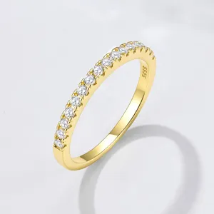 S925 Sterling Silver Half Eternity Ring Pave Zirconia Moissanite Ring Minimalist Geometric Gold Plated Ring For Women Fashion Jewelry