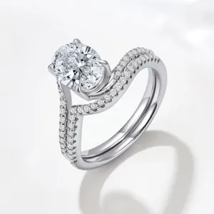 S925 Argent Sterling Moissanite Ensemble de Bagues D Couleur Coupe Ovale Pierre Engagement Mariage Bagues Avec GRA Femme