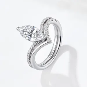 GRA Bague en Argent Sterling 925 Couleur D 2 Carats Moissanite Taille Marquise Couronne Ensemble de Bagues Empilables