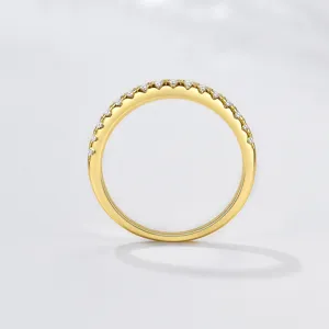 Close-up detail view of gold-plated S925 sterling silver half eternity pave zircon ring.