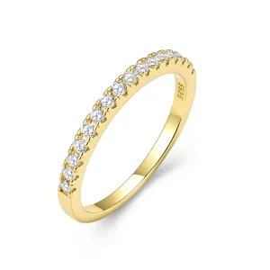 S925 sterling silver half eternity ring gold plated sparkling zircon wedding band fashion jewelry
