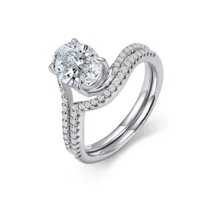 Set de bague empilable en argent sterling S925, anneau double vague avec pierres scintillantes.