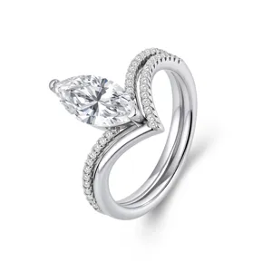 Bague en argent sterling 925 avec moissanite marquise couronne empilable elegante