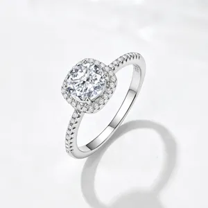 Anillo de Compromiso de Plata de Ley 925 Zirconia Cúbica Cuadrada 1 Quilate Joyería de Mujer