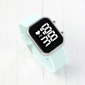 LED digital watch for men teens square light blue silicone strap waterproof sports wristband