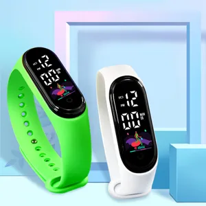 Bunte LED Digital Sportuhr mit Silikonarmband, wasserdichter Touchscreen für Kinder.