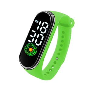 Grünes Silikon LED Digital Sport Armbanduhr Detailansicht, Touchscreen elektronisches Armband.