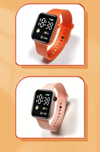 Fashion LED digital watch for students, stylish square silicone strap electronic timepiece.