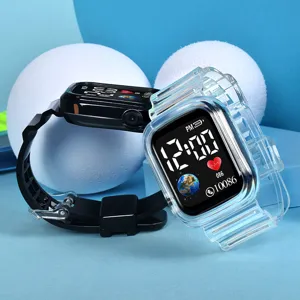 Fashion Square Plastic Digital Watch With Transparent Silicone Strap Jelly Electronic Luminous Sports Watch For Students Unisex Casual Wristwatch
