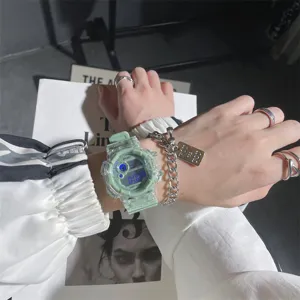 Transparente grüne Sport-Digitaluhr für Schüler, stylische Eiskristall-Wasserdichte Armbanduhr