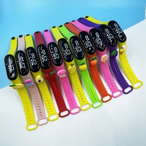 bunte LED digitale Sportuhr Set für Kinder süße Frucht Silikon Armband Armbänder
