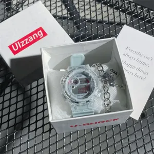 Transparente weiße elektronische Sportuhr für Schüler mit Geschenkbox, moderner Ins-Stil.