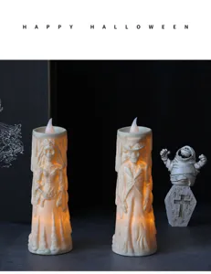 Vista detallada de velas LED de esqueleto de novios para decoración espeluznante de fiesta de Halloween.