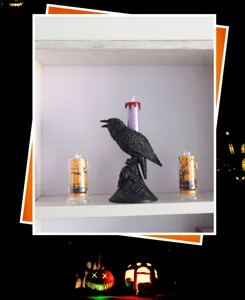 Halloween LED Krähen Kerzenhalter Set, gruselige Party Deko Requisiten für Zuhause.