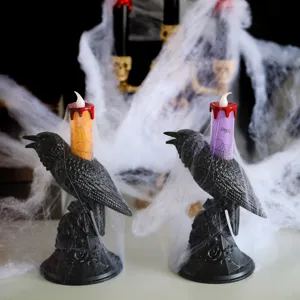 Halloween Krähe Kerzenleuchte LED Elektronische Kerze Licht Gotisch Harz Ornament Kürbis Lampe Party Festival Dekoration